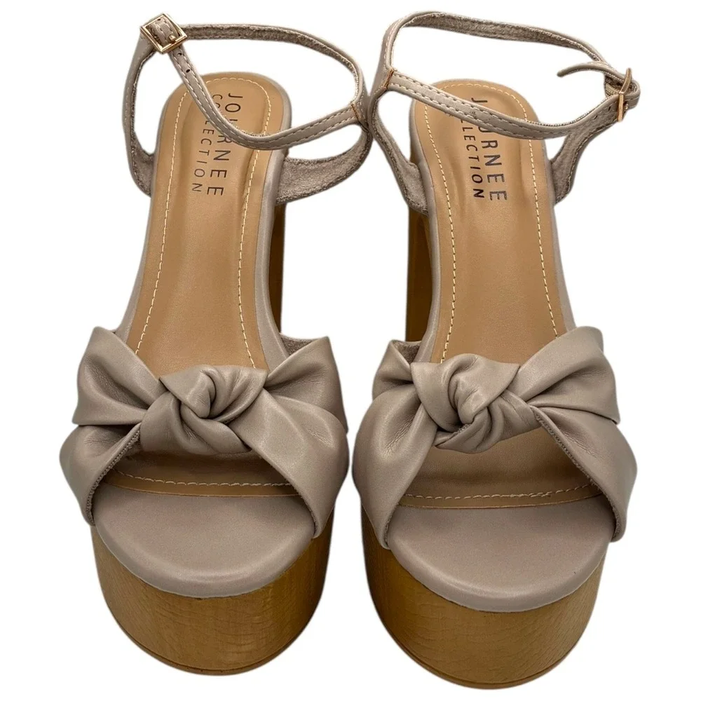 Journee Collection Lorrica Taupe Bow Platform Heels 4.75